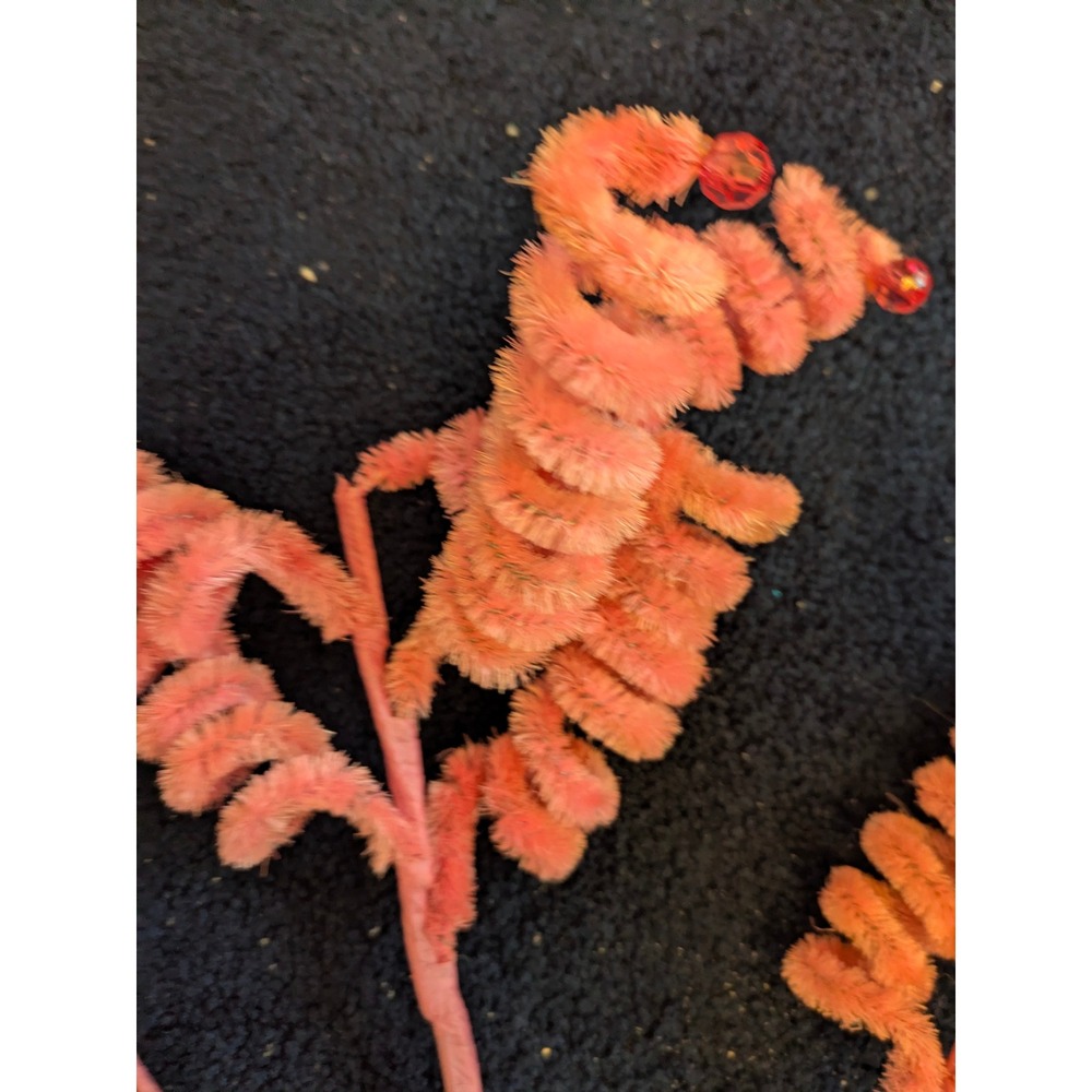 6 Vintage Chenille Spiral Floral Stems Pink Orange Green Beaded Christmas Crafts - Picture 9 of 12